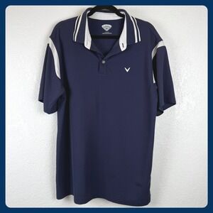 Callaway Mens Golf‎ Polo Shirt Navy Blue White Trim XL Short Sleeve Performance